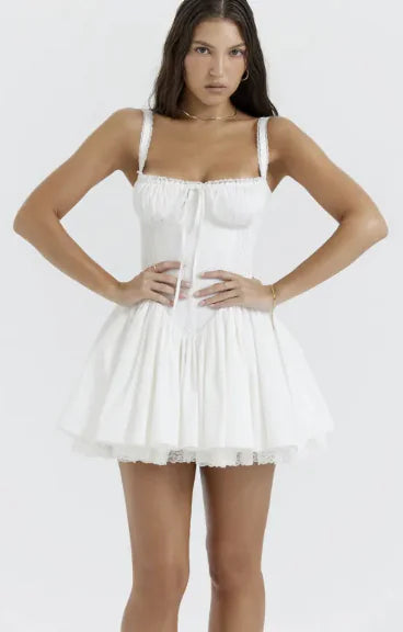 VESTIDO CON TIRANTES ESPIGA Y CORDONES