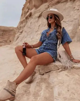 Denim Jumpsuit One-piece Shorts