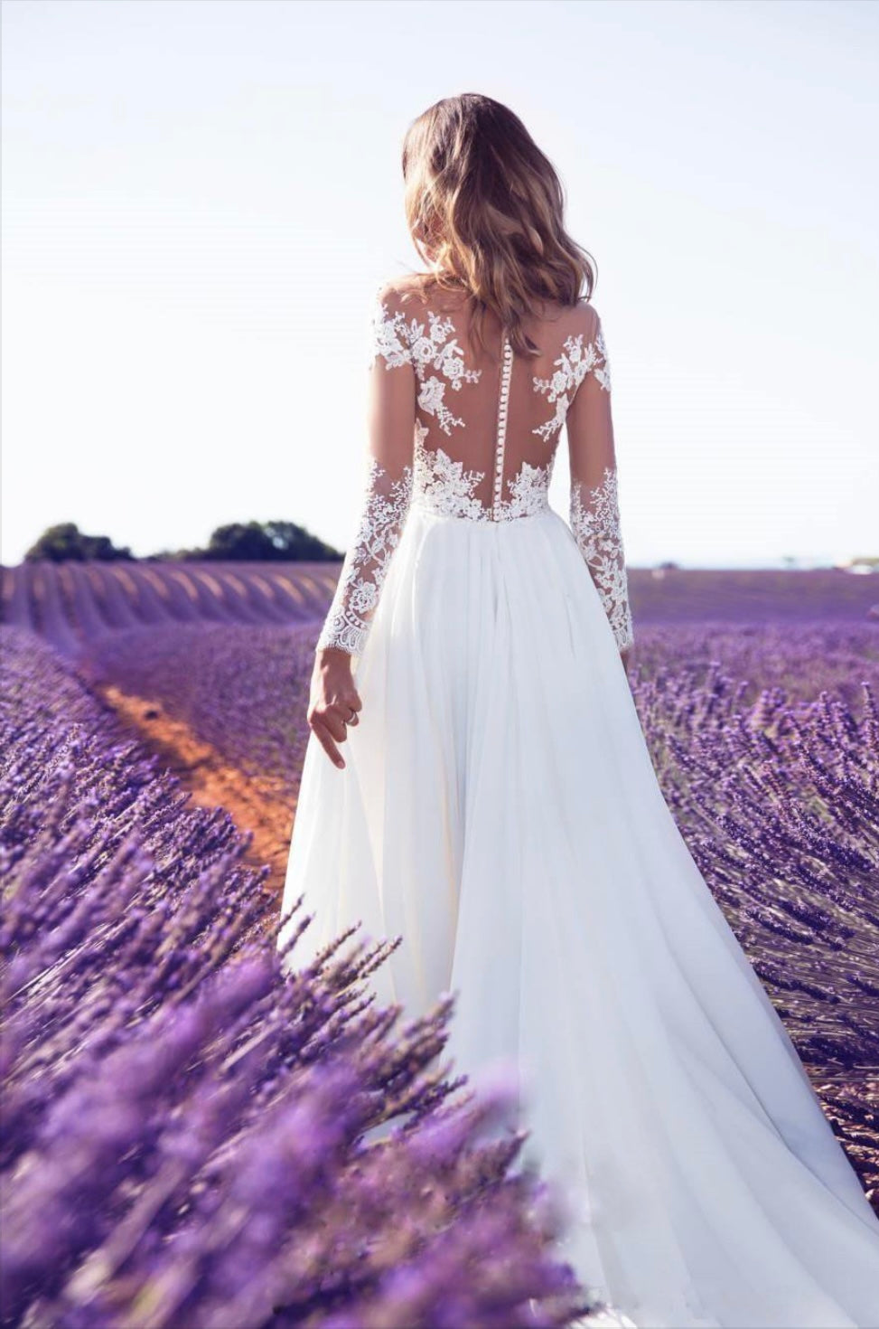 VESTIDO DE ENCAJE TRANSPARENTE DE MANGA LARGA