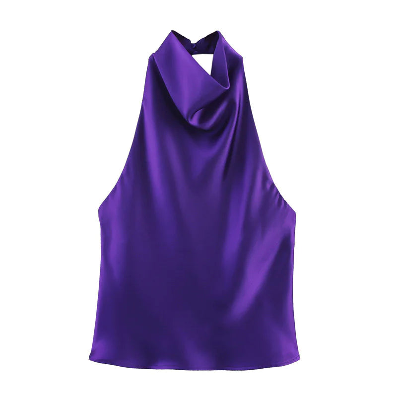 VESTIDO DE SATÉN CON CUELLO HALTER