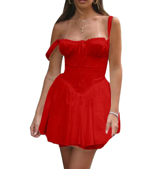 VESTIDO CON TIRANTES ESPIGA Y CORDONES