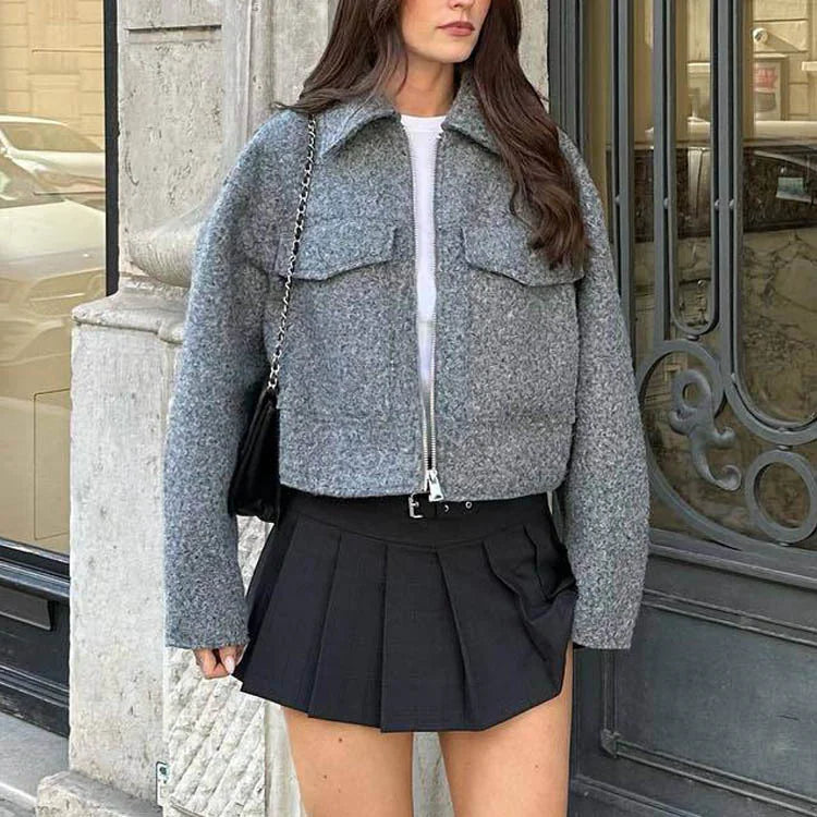 CHAQUETA CORTA DE TWEED CON CREMALLERA
