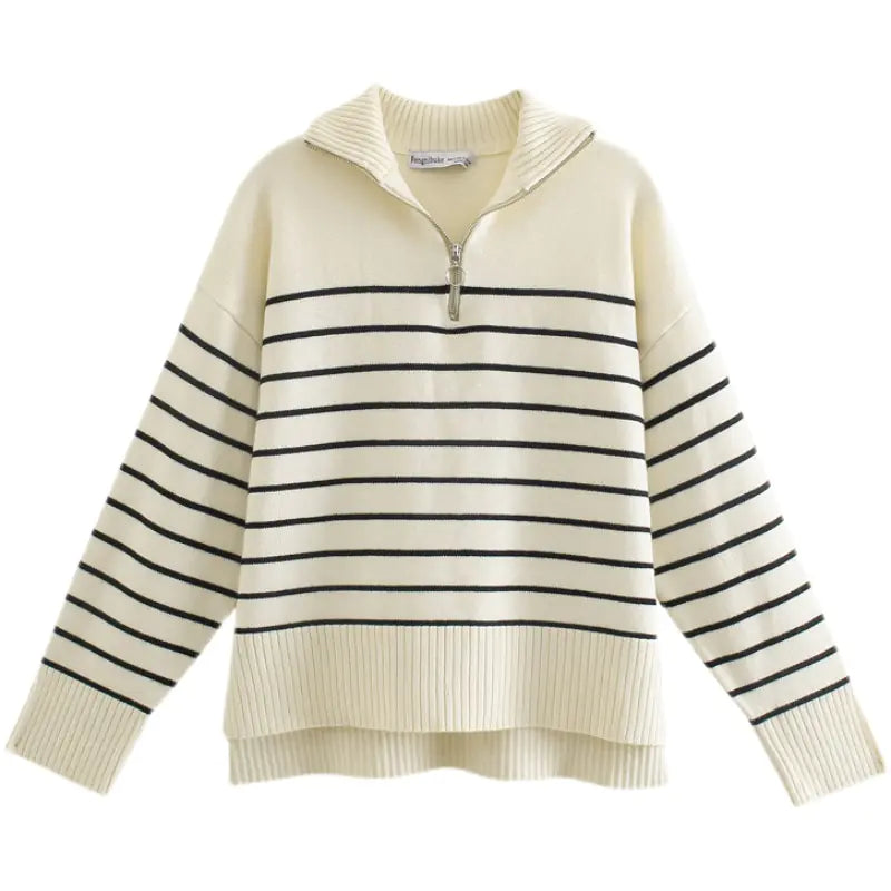 Women's Autumn Long-Sleeved Striped Sweater Coat