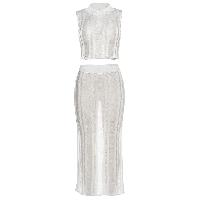 CONJUNTO DE CHALECO TRANSPARENTE Y FALDA DE CINTURA ALTA