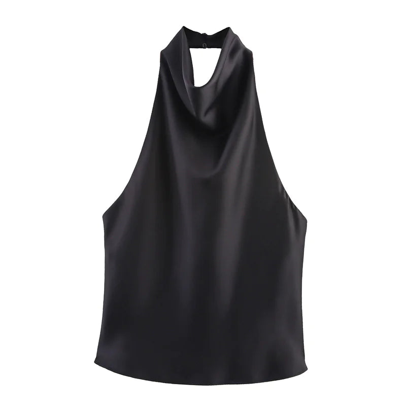 VESTIDO DE SATÉN CON CUELLO HALTER