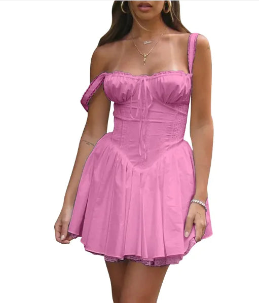 VESTIDO CON TIRANTES ESPIGA Y CORDONES