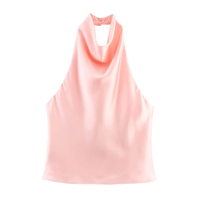 VESTIDO DE SATÉN CON CUELLO HALTER