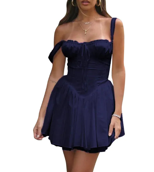 VESTIDO CON TIRANTES ESPIGA Y CORDONES