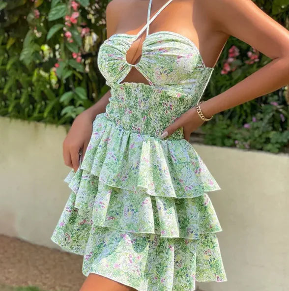 VESTIDO TUBO CON CORDONES FLORALES