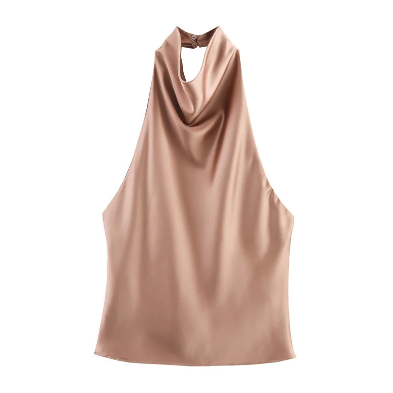 VESTIDO DE SATÉN CON CUELLO HALTER