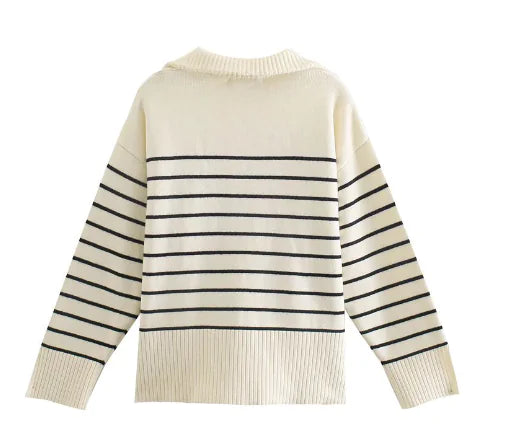 Women's Autumn Long-Sleeved Striped Sweater Coat