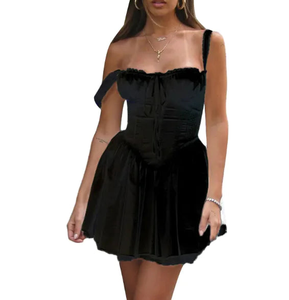 VESTIDO CON TIRANTES ESPIGA Y CORDONES
