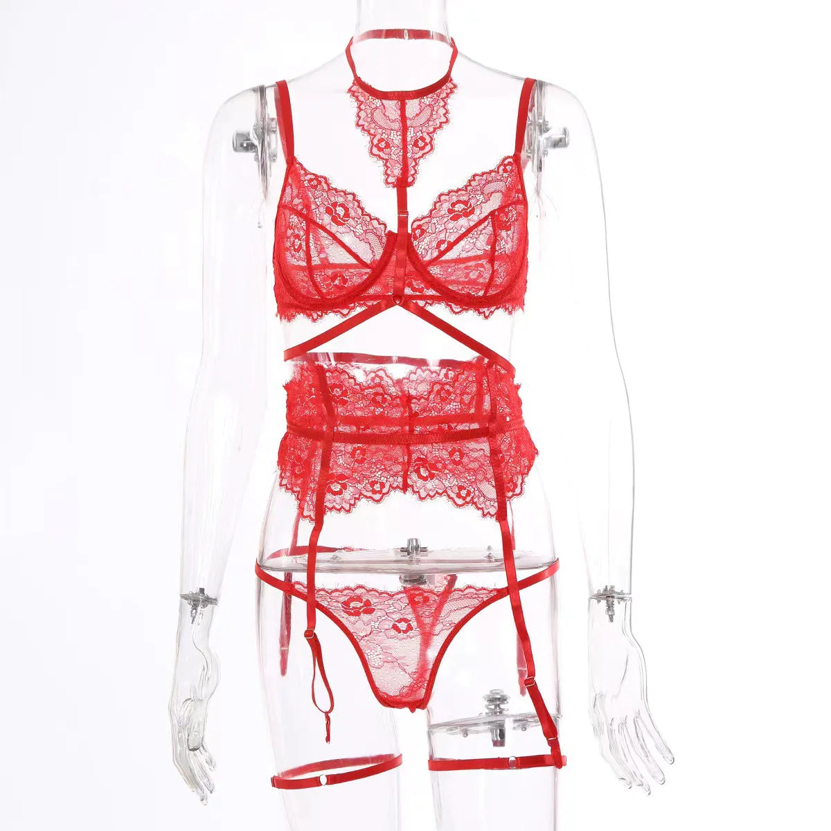 CONJUNTO DE LENCERÍA CON LIGA Y CUELLO HALTER