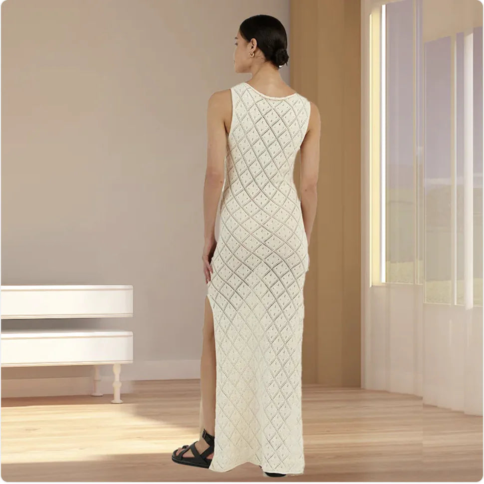 VESTIDO LARGO DE PUNTO CALADO